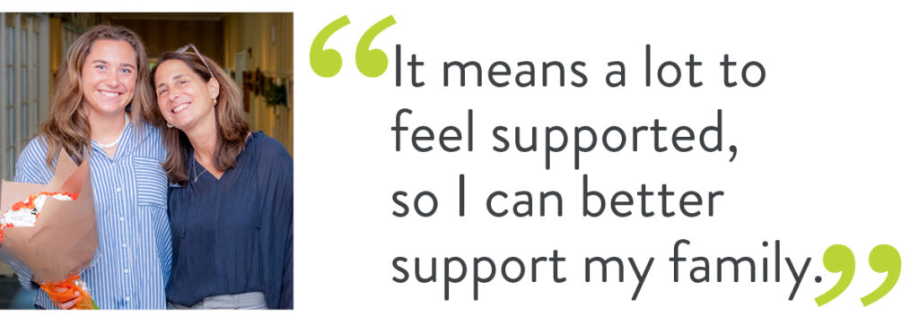 Two women hugging each other with a quote that says, 