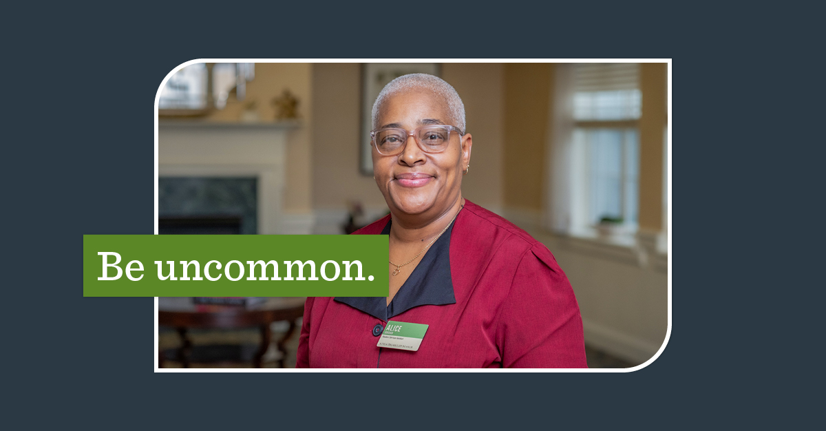 Profile of Resident Services Assistance Alice Jordan with a green overlay that says 