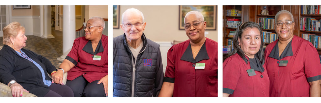 Triptych of Alice Jordan posing with community residents and fellow employees.